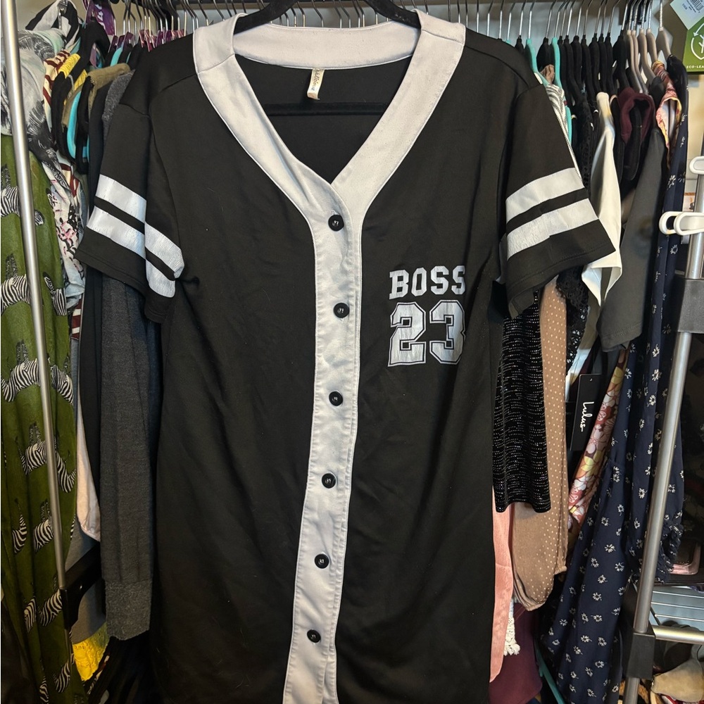 Black and Gray Boss 23 Raglan Sleeve Mini Dress